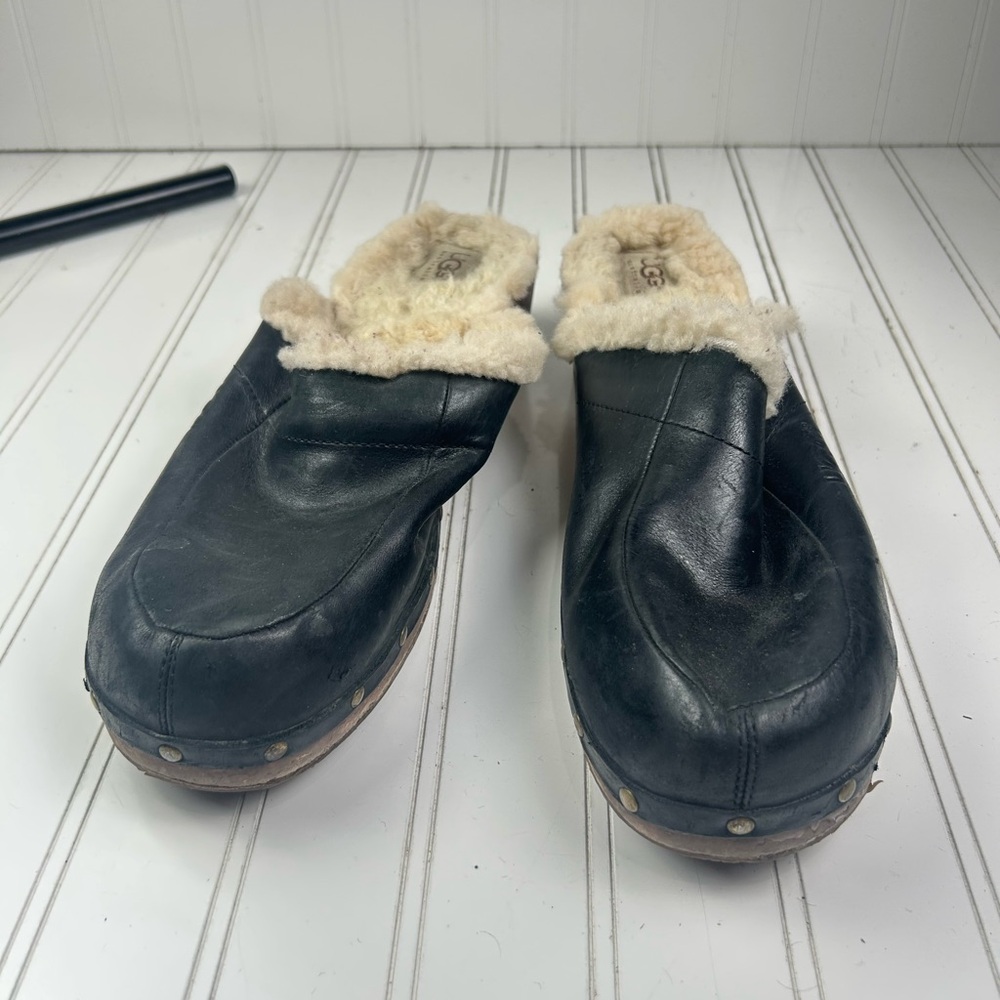 UGG VINTAGE Australia Kalie Sheepskin Studded Wooden Clogs Women’s Size 12 - Picture 3 of 9
